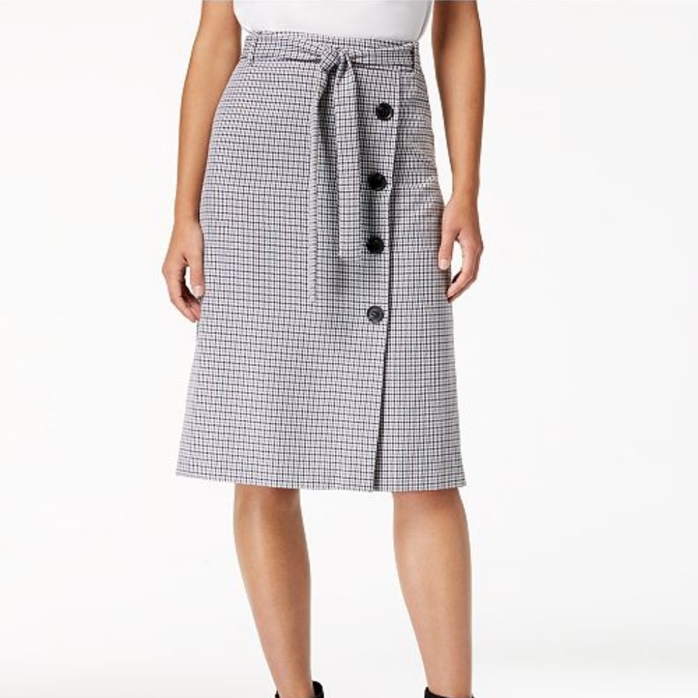 Bar lll Classic Check Pencil Skirt Button Accent